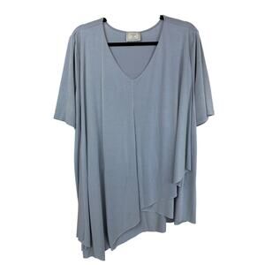 Chalet Blue Short Sleeve V-Neck Asymmetrical Layered Top XL